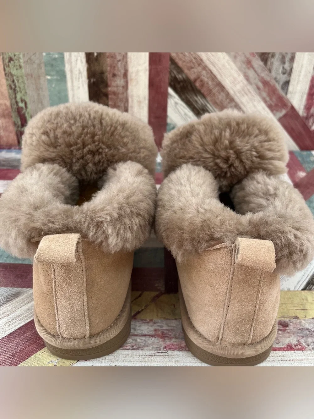 Lonza Puff Gold Buckle Beige Winter Boots Shoes EUC Suede Real Fur SZ 9-9.5